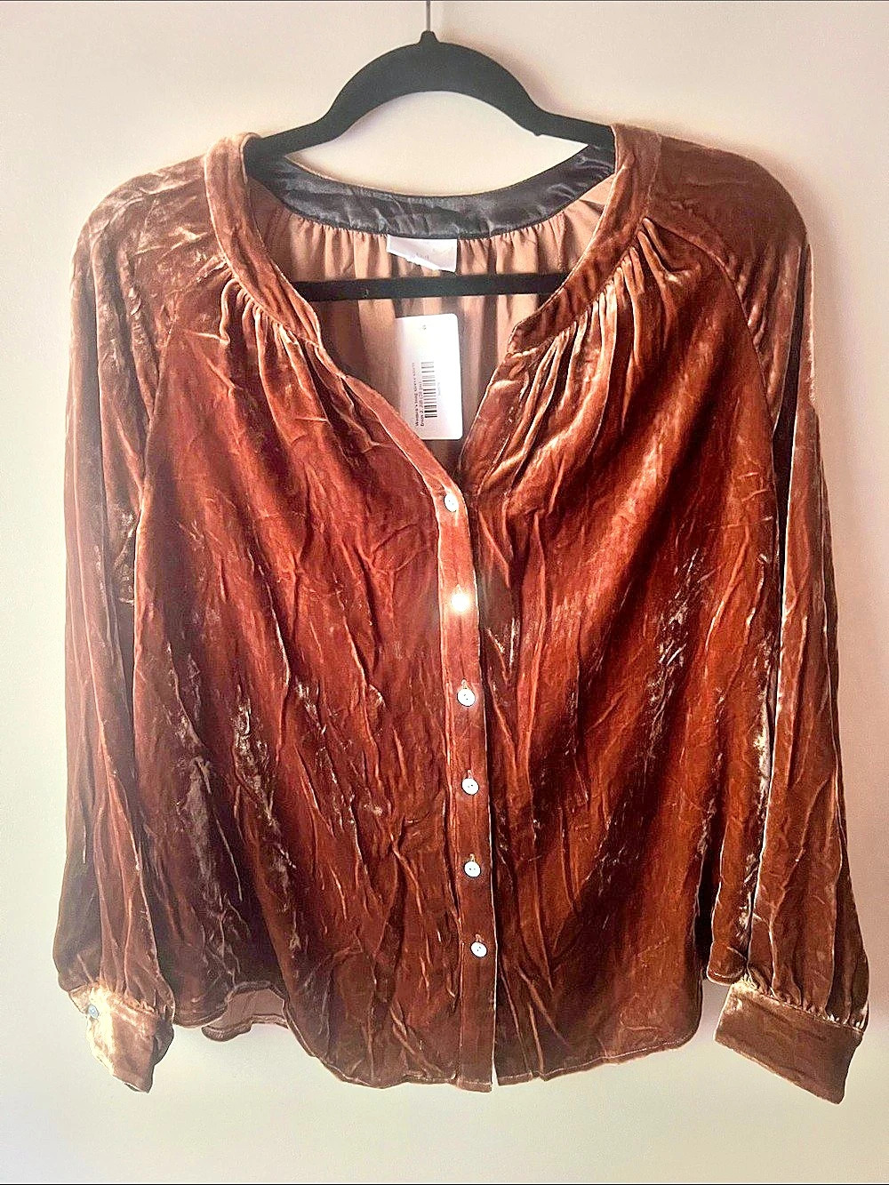 J Jill Velour Brown Button Front Blouse Size Small Like New